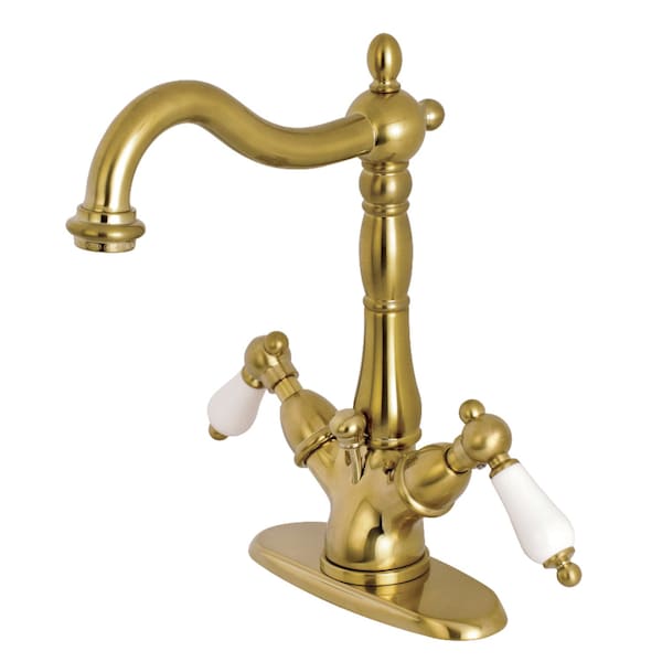 KS1437PL 2-Handle Bathroom Faucet W/Brass Pop-Up & Cover Plate, Brass